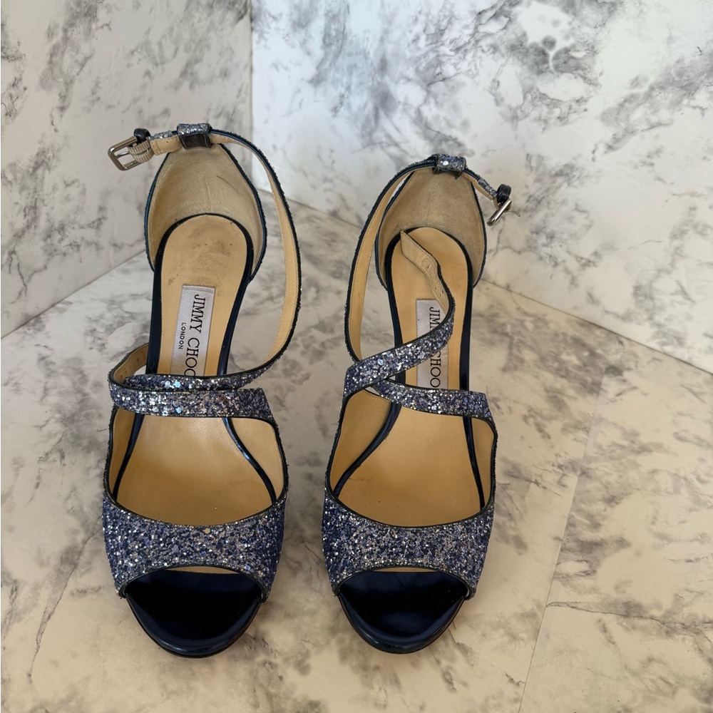Jimmy Choo Navy Glitter Heels